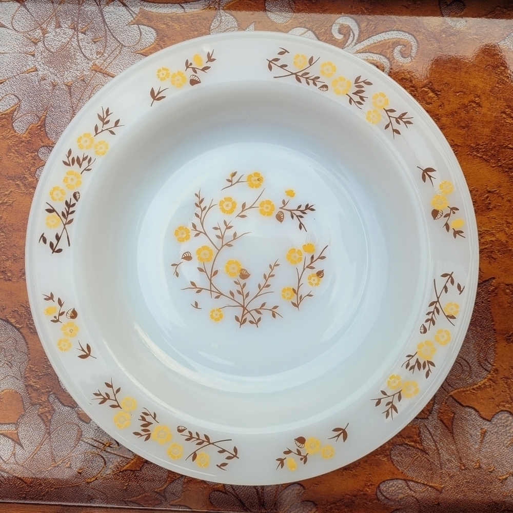 Vintage Pyr-O-Rey Mexico Dynaware Brown‎ & Yellow Floral Flower Soup Salad Bowl